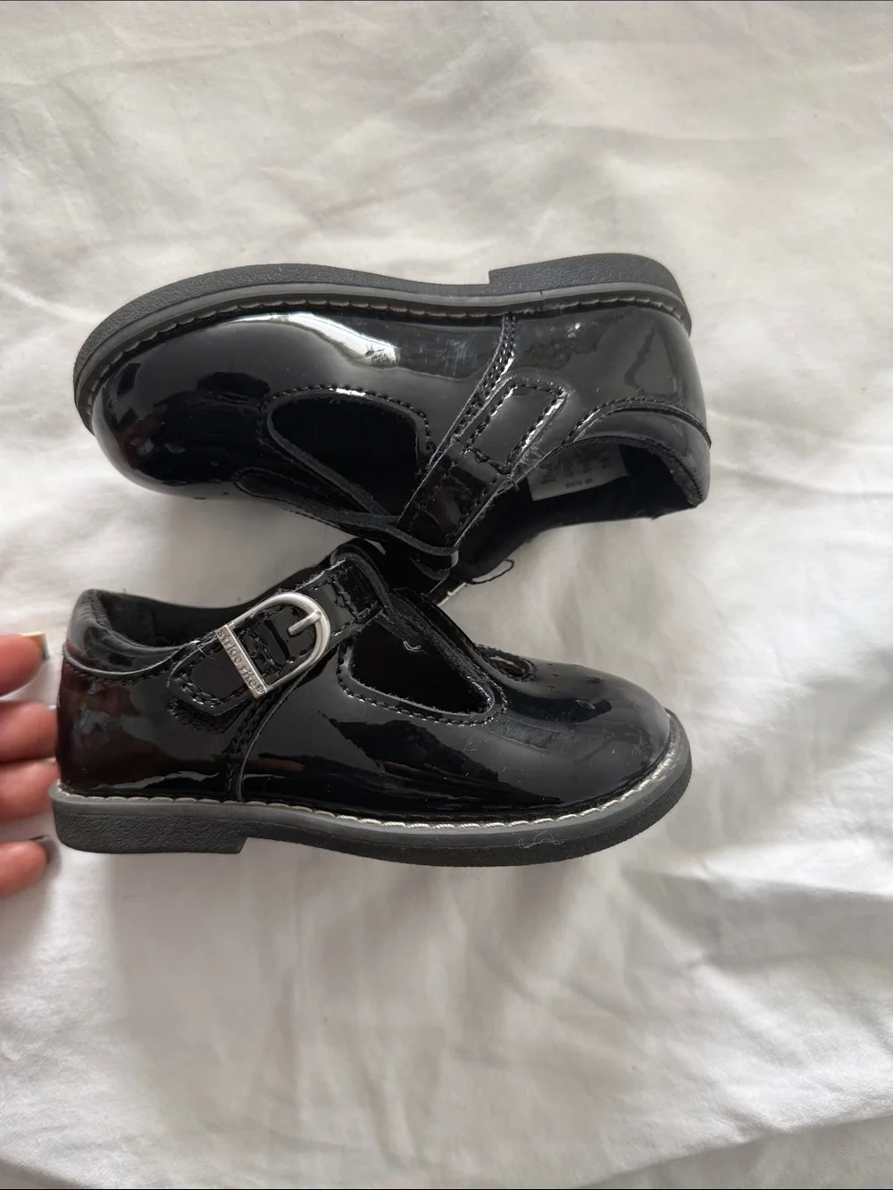 Stride Rite Black Patent T-Strap Kids Dress Shoes